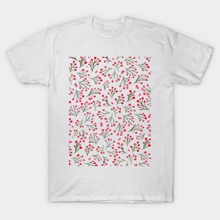 Watercolor winter flowers - red and green T-Shirt